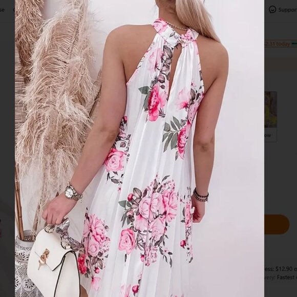 Plus Size Casual Summer Dress, Women's Plus Floral Print Halter Neck 3X(18) - Picture 2 of 2